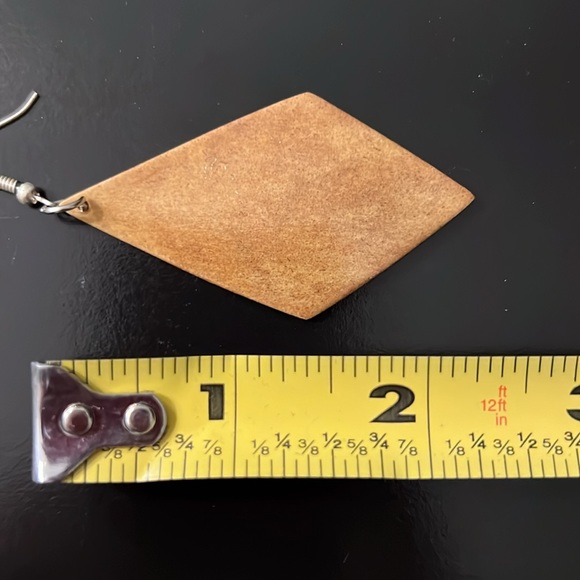 Hand Carved Wood Drop Earrings - Picture 6 of 6